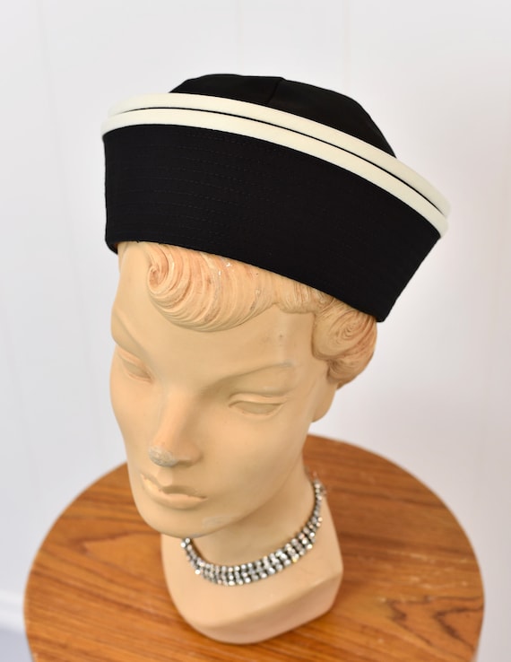 1970s Yves Saint Laurent Black & White Sailor Hat - image 3