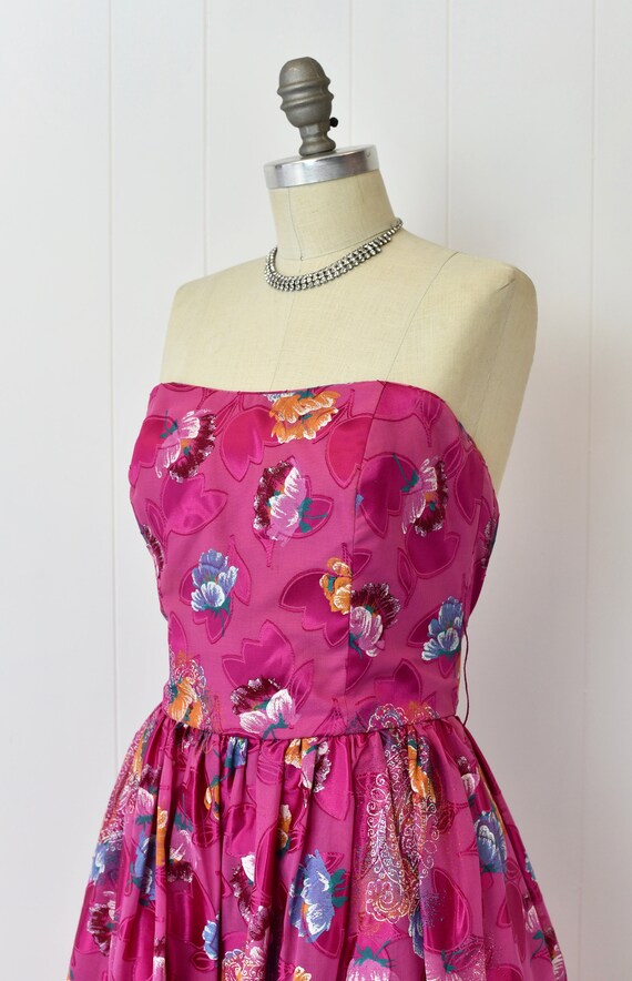 1980s Pink Floral La Regina London Gown Party Dre… - image 3