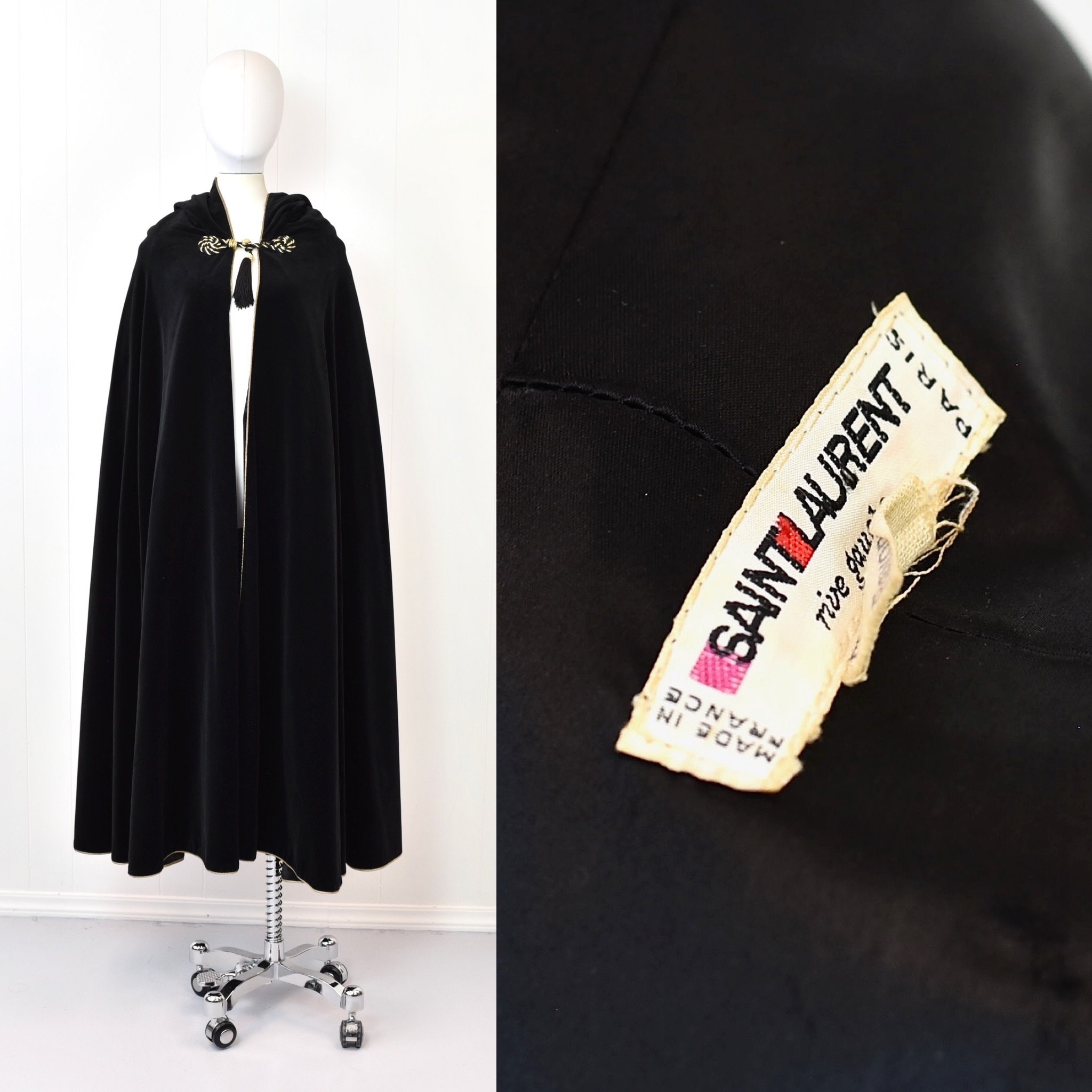 RARE 1970s Yves Saint Laurent Rive Gauche Black Velvet Gold RARE 1970s Yves Saint Laurent Rive Gauche Black Velvet Gold