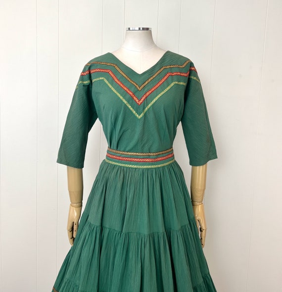 1950s Green Metallic Patio Square Dance Blouse & Circ… Gem