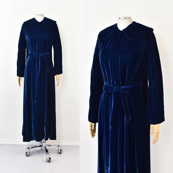 1940s Blue Velvet Quilted Collar Jay Ann Old Holly