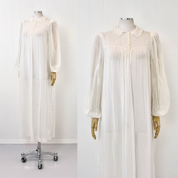Antique 1900s Edwardian White Cotton Lace Sheer N… - image 2