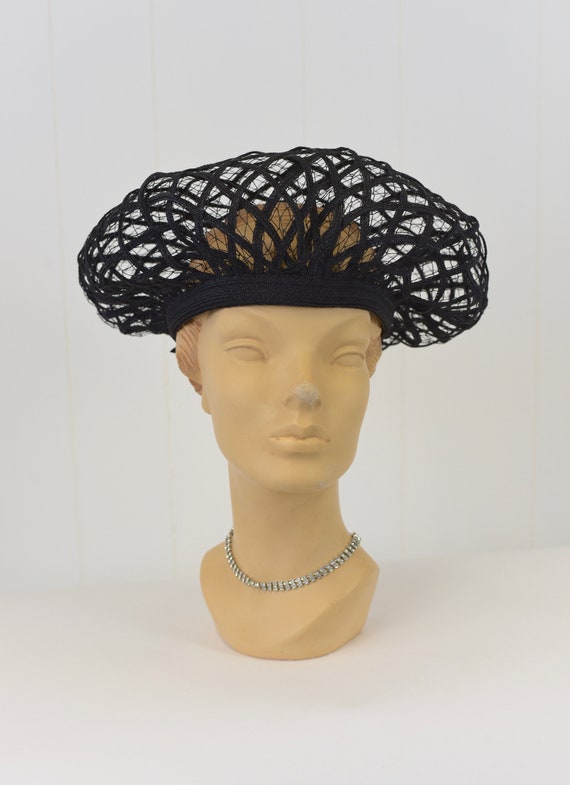 1960s Christian Dior Black Net Hat Gem