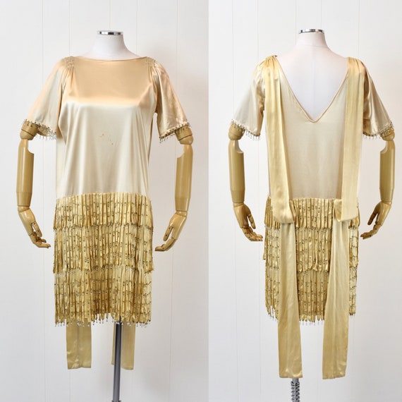 1920s Beaded Fringe Rhinestone Flapper Dress - image 1