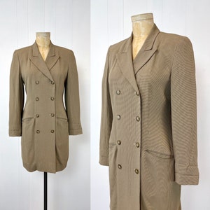 1990s DKNY Donna Karan New York Brown Houndstooth Coat Jacket