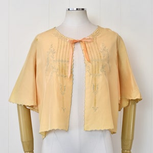 1930s/1940s Peach Star Flower Embroidery Bed Jacket Flapper Art Deco Pinup Boudoir Lingerie Wounded As Is