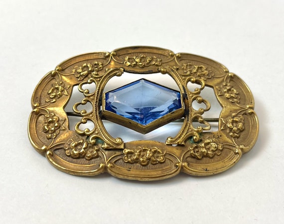 Antique 1800s Victorian Art Nouveau Blue Glass St… - image 2