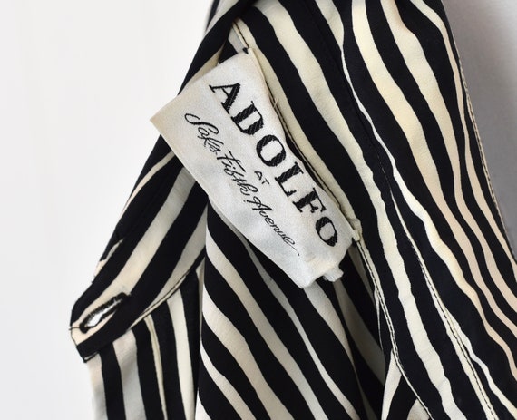 1980s Adolfo Black & White Striped Silk Blouse Sh… - image 8