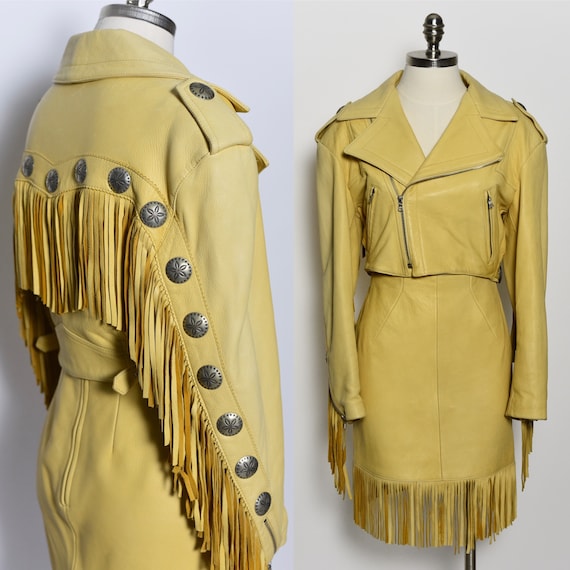 RARE 1980's North Beach Leather Fringed Jacket & S