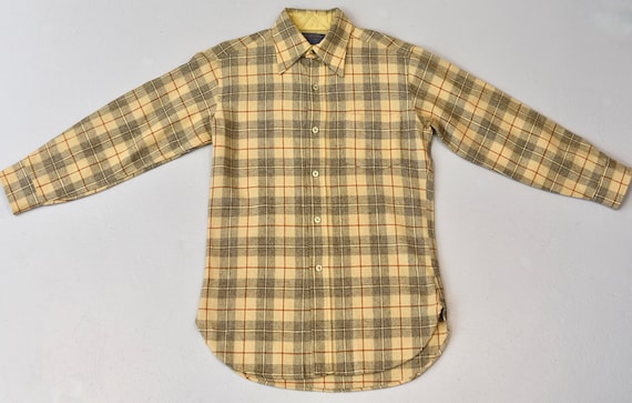 1960s/1970s Pendleton Plaid Brown Beige Wool Long Sleeve Flannel