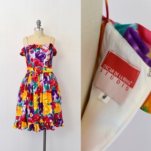 1980s Oscar de la Renta Floral Dress