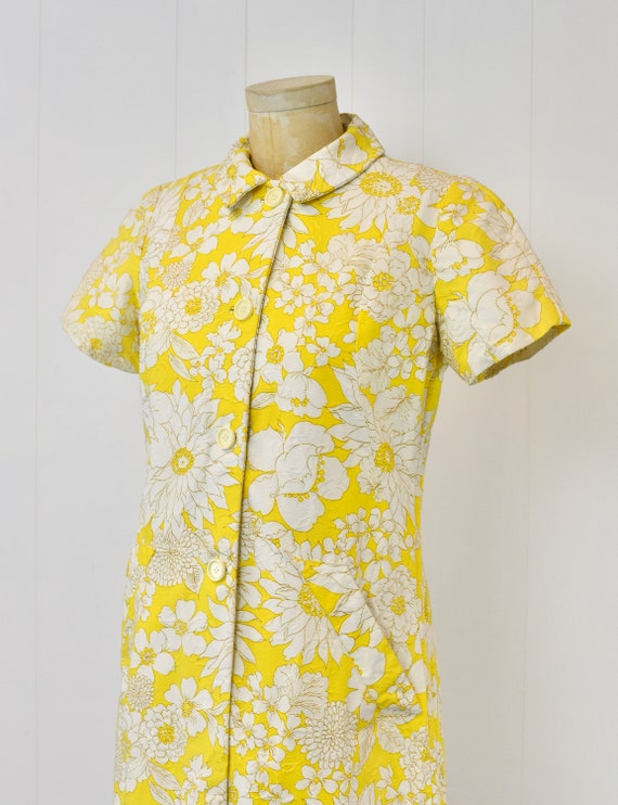 1960s Serbin of Florida Yellow White Floral Print… - image 3