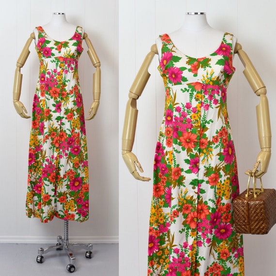 1960s/1970s Bright Floral Maxi Dress - image 1