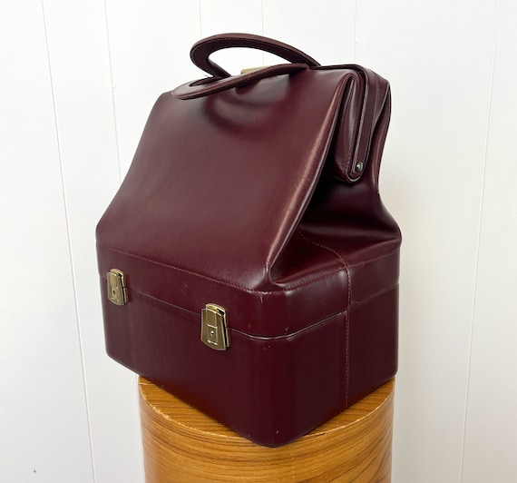 1960s Oxblood Dark Brown Leather Doctors Bag Trai… - image 3