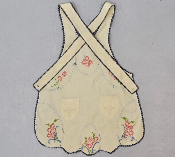 Antique Floral Embroidery Linen Apron Dress - image 4