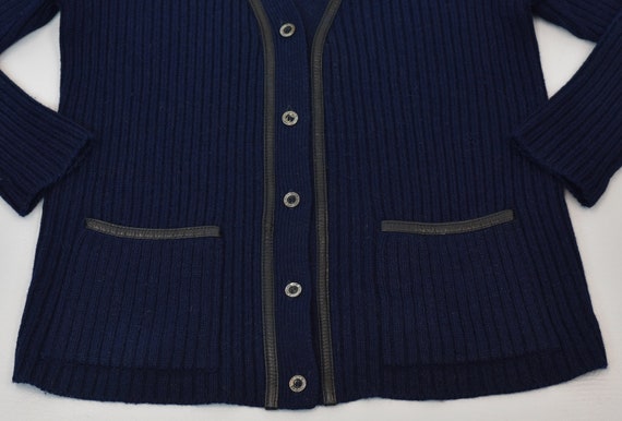 1980s Hermès Sport Navy Blue Wool Mohair Black Le… - image 3