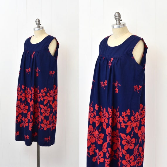 1960s/1970s Ui-Maikai Blue Red Floral Hibiscus Ha… - image 4