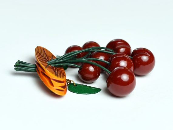 1940s Bakelite Cherries Brooch Pin Tested - image 4