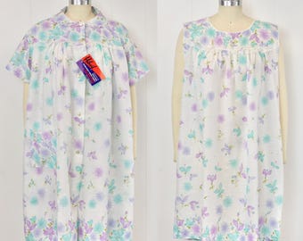 NOS 1960s Philmaid Floral Print Nightgown Robe Two Piece Pajama Peignoir Set Unworn with Tags