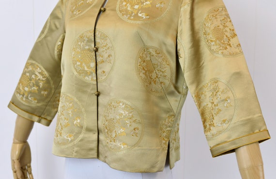 1950s Asian Gold Satin Brocade Jacket Top - image 5