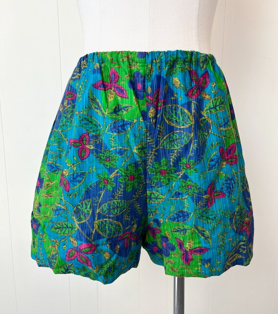 1960s/1970s Blue Green Floral Cotton Two Piece Pl… - image 8