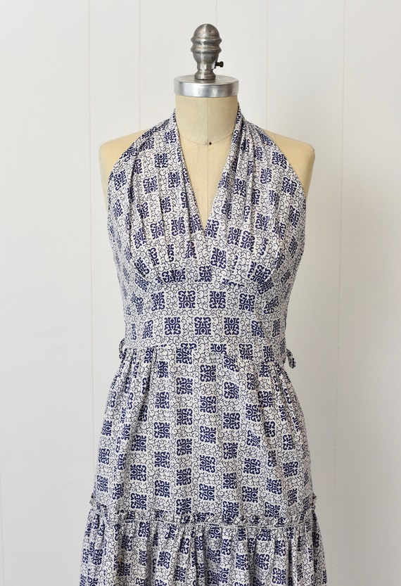 1950s Blue & White Halter Pinup Petite Day Dress - image 2