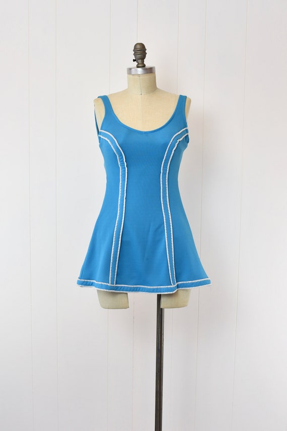 1960s Blue & White One Piece Swimsuit - image 2