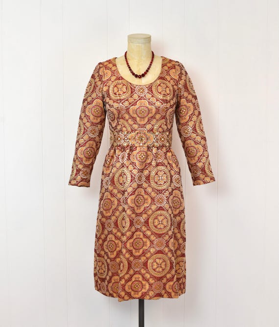 1960s Adele Simpson Brocade Metallic Red Orange R… - image 2