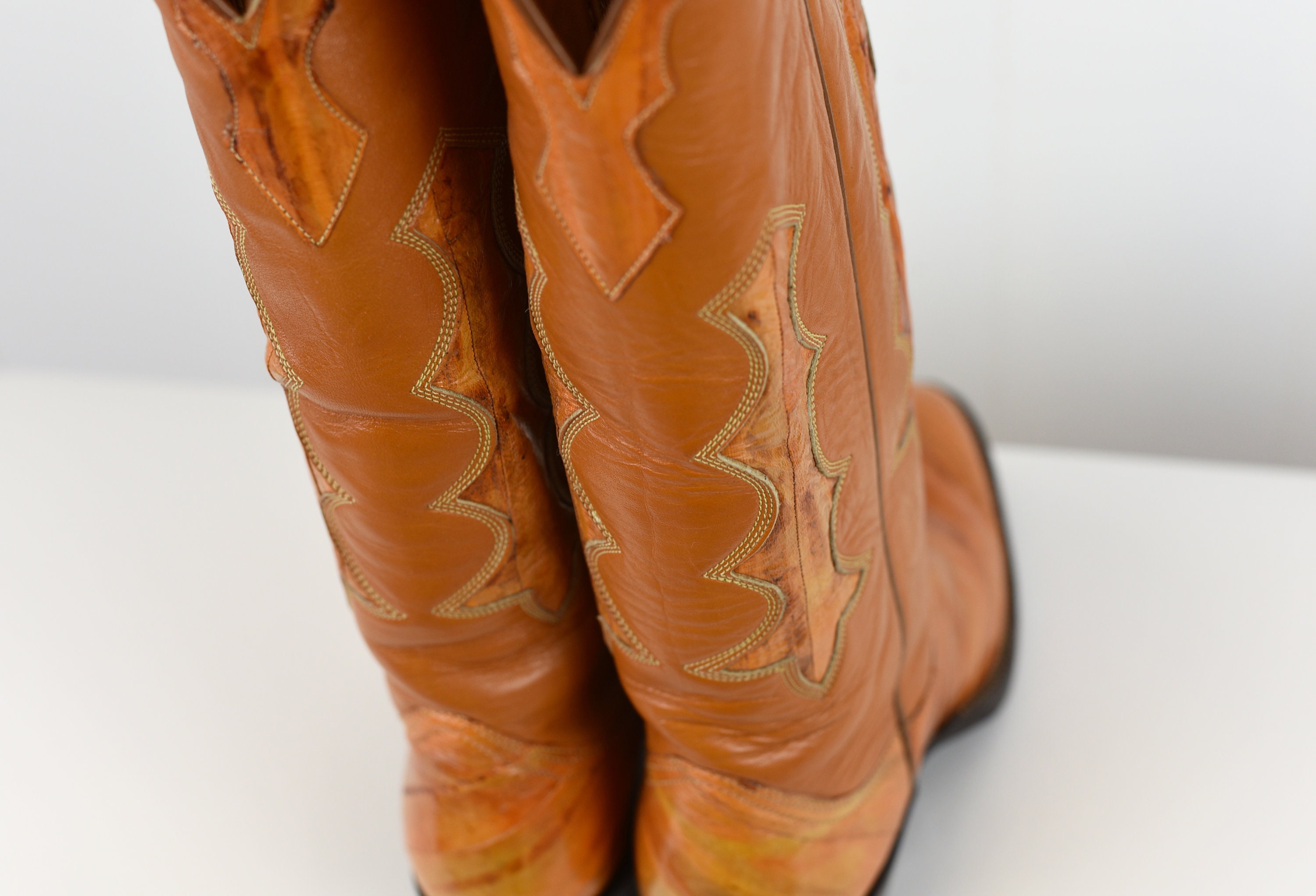 1970s Nocona Eel Skin Brown Cowboy Boots - Etsy display picture 1