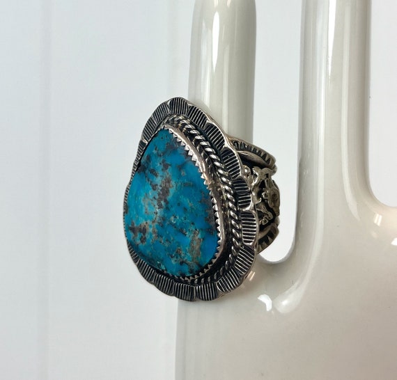 Vintage Navajo B Sterling Silver Turquoise Large Chun… - Gem