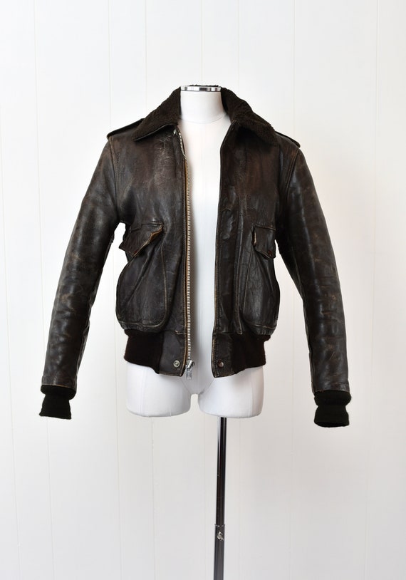 1940s Dark Brown Leather Bomber Jacket - image 2