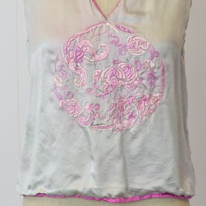 1920s Asian Inspired Green & Pink Embroidered Silk Blouse image 3