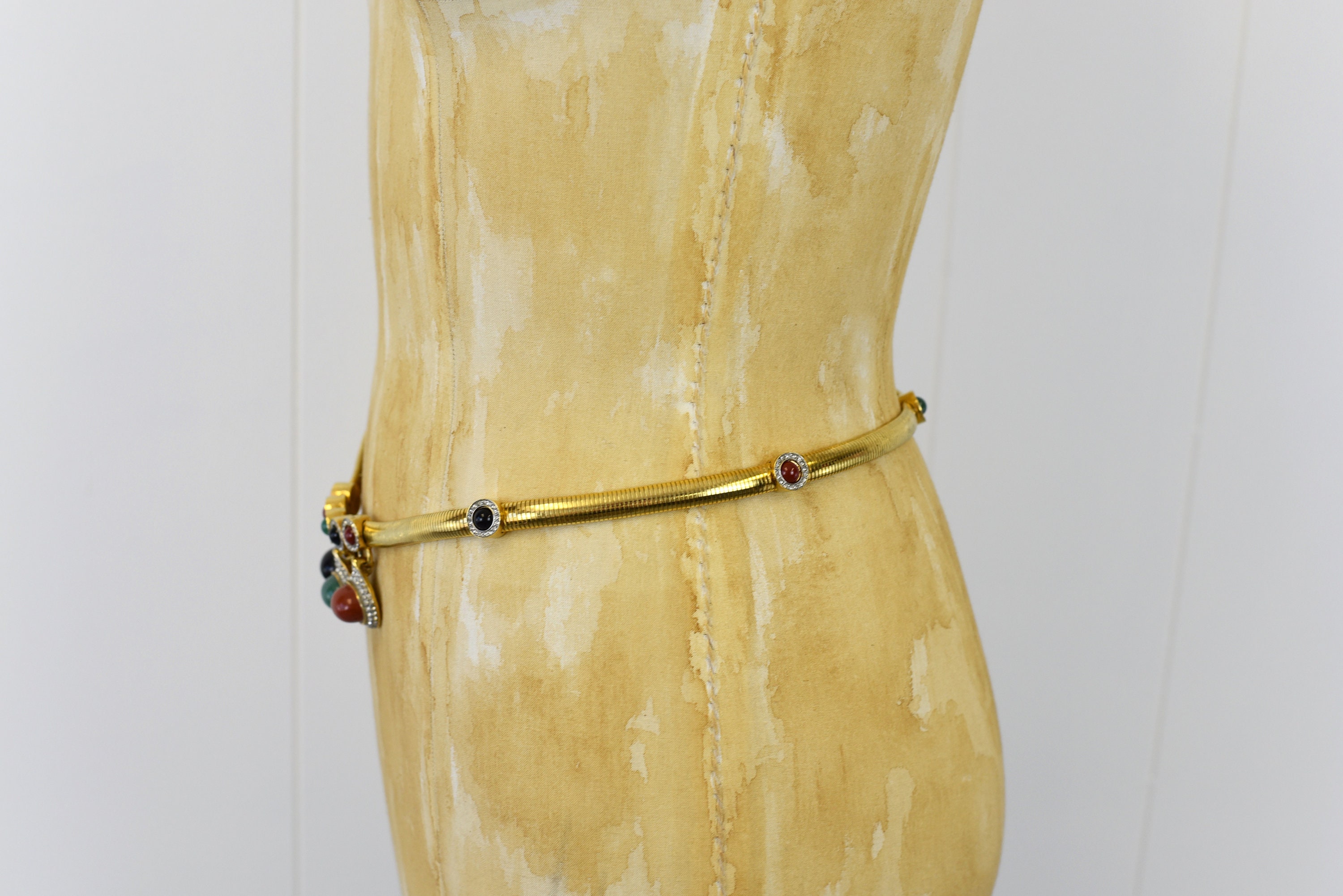 1980\'s Vintage Judith Leiber - Gold-Tone Buckle Belt Rhinestone Embellishment 1980s Judith Leiber Rhinestone Multicolored Gold Statement  main image 2