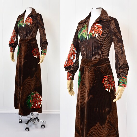 1970s Brown Floral Henry Miller Two Piece Skirt &… - image 4