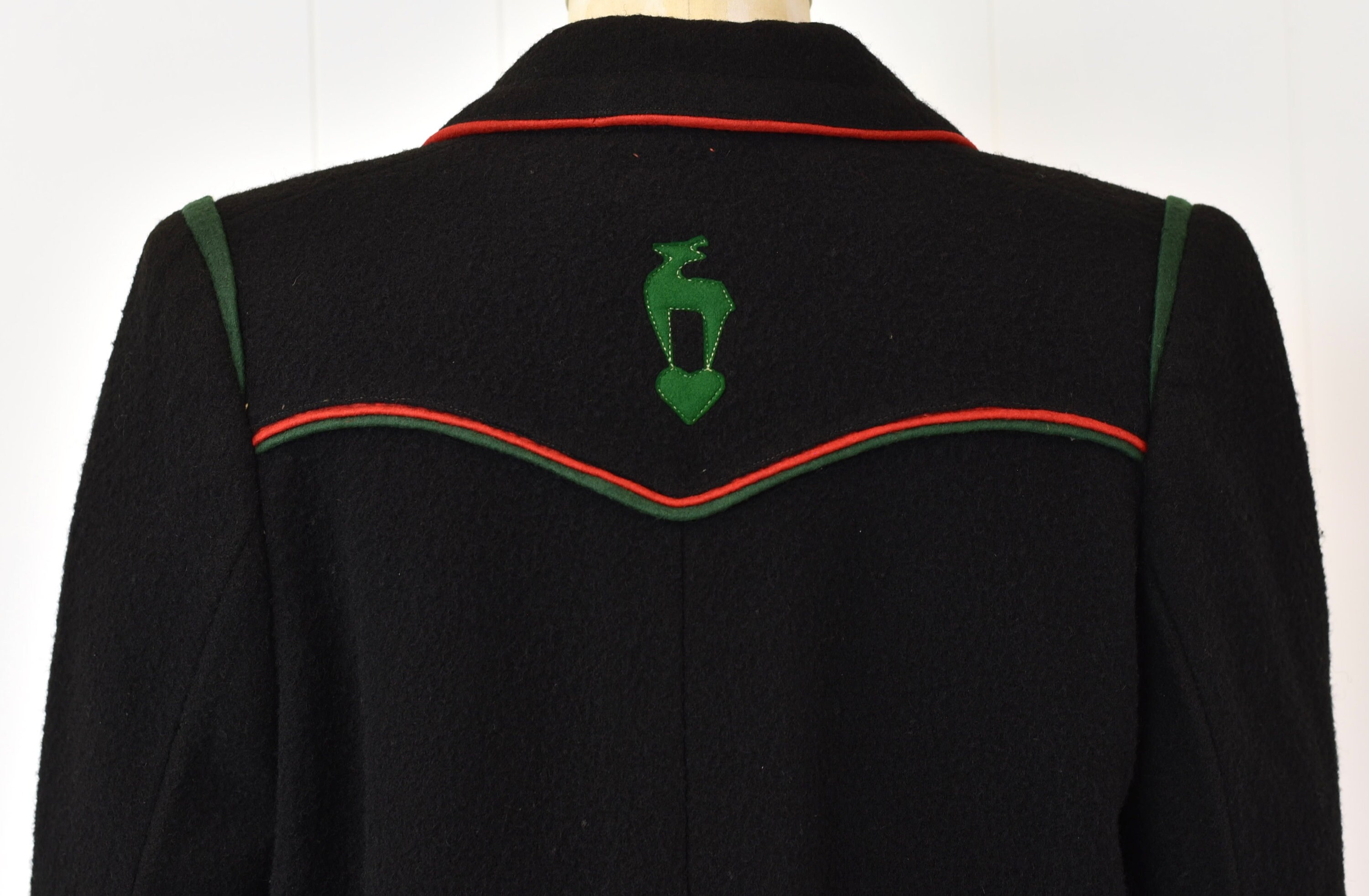 1940s/1950s Tyrolean Trachten Black Wool Leaf Holiday