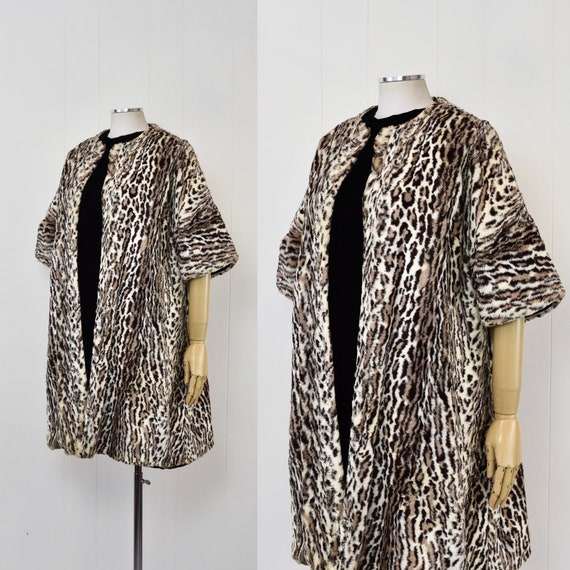 1960s Leopard Print Reversible Faux Fur Black Vel… - image 2