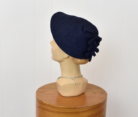 1950s/1960s Navy Blue Multi Bow Design Cap Hat - image 2