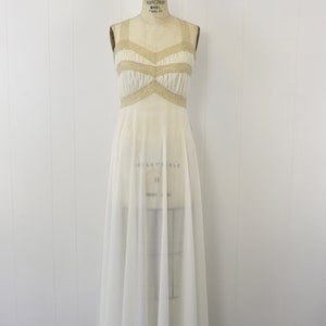 1950s White Nylon & Ecru Lace Nightgown image 2