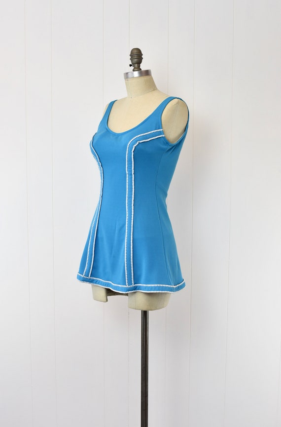 1960s Blue & White One Piece Swimsuit - image 4