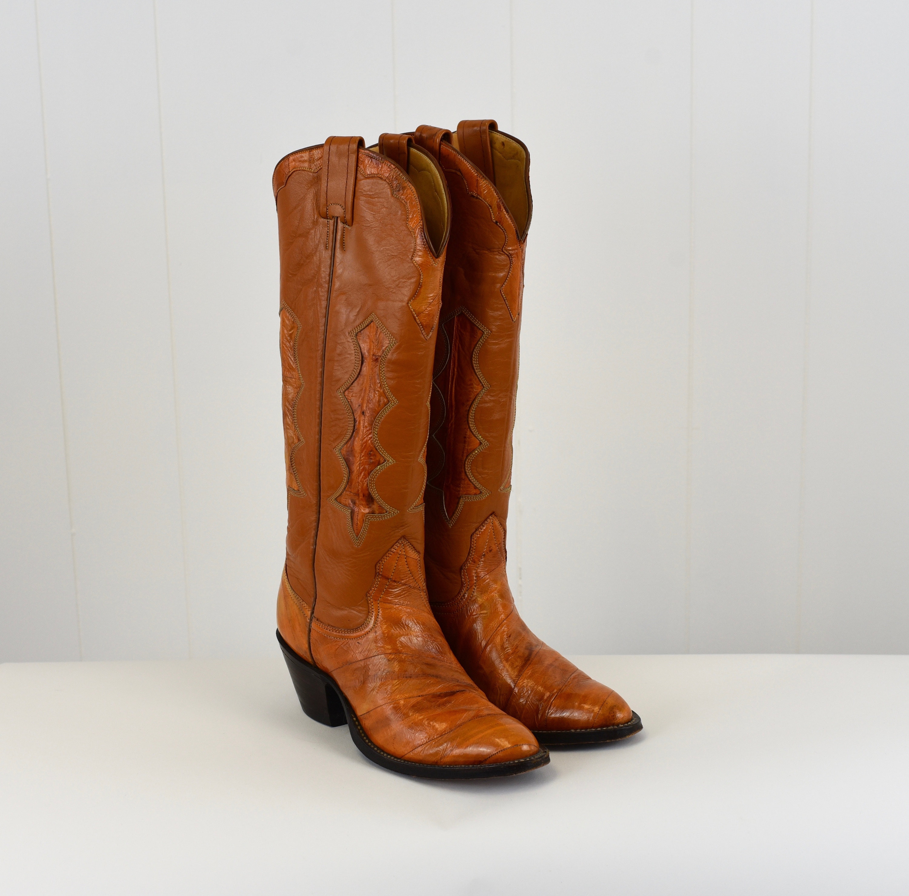 1970s Nocona Eel Skin Brown Cowboy Boots - Etsy