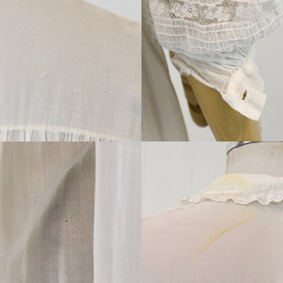 Antique 1900s Edwardian White Cotton Lace Sheer N… - image 8