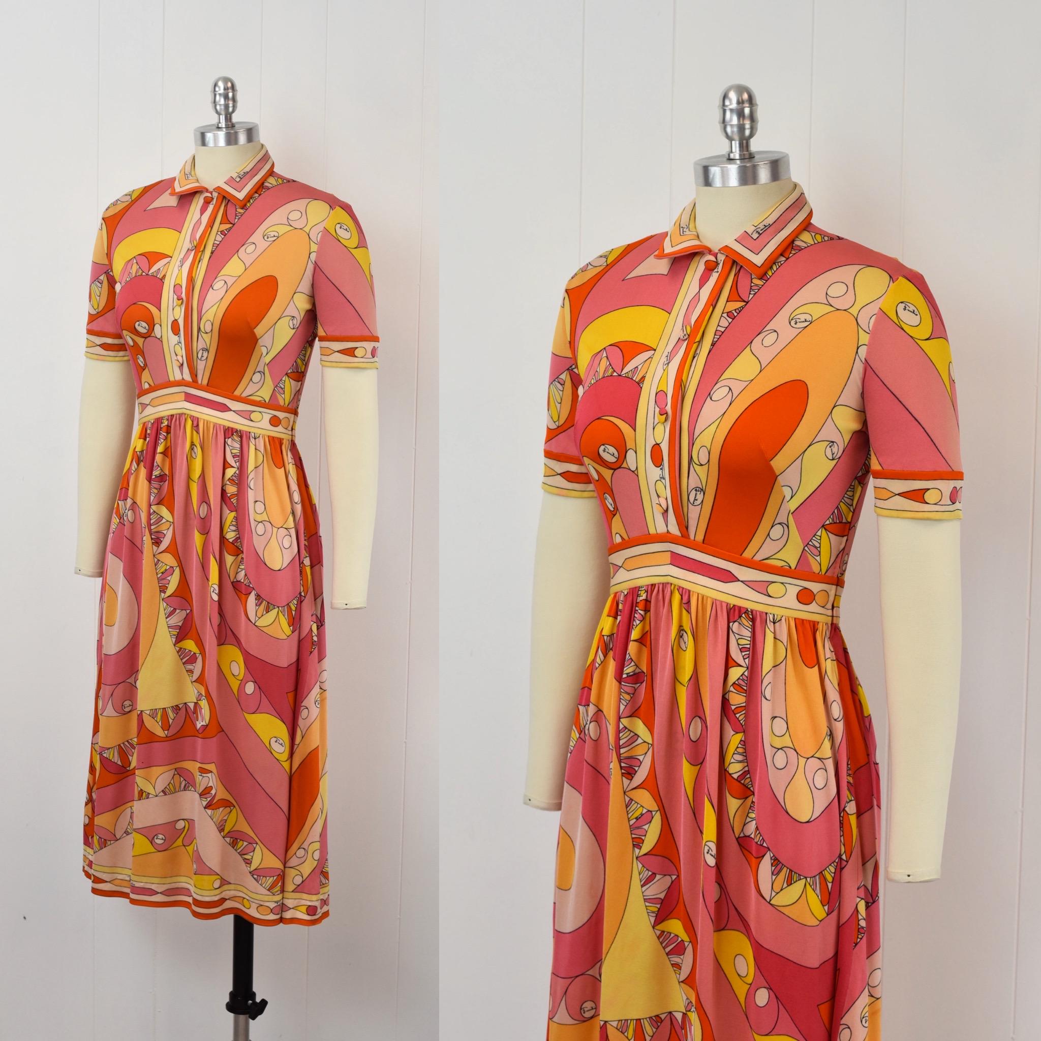 1960s Emilio Pucci Pink Orange Psychedelic Printed Silk Short