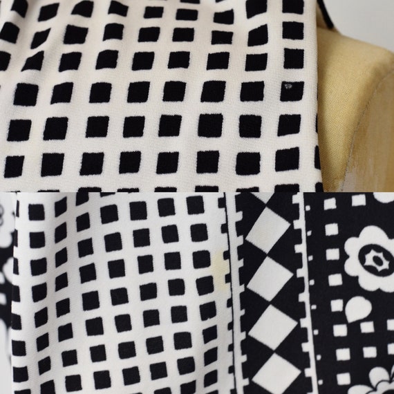 1970s Black & White Floral Checker Day Dress - image 10