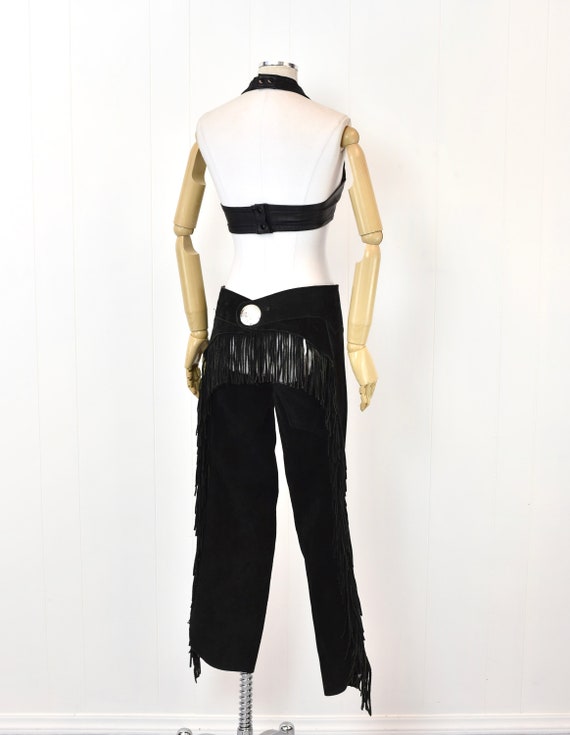 1980s Black Suede Leather Fringe Cowgirl Western … - image 3