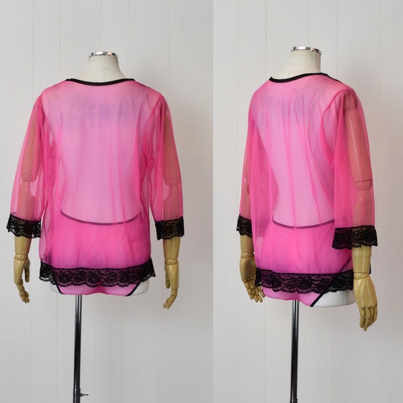 1960s/1970s Hot Pink Black Lace Blouse & Panties … - image 5