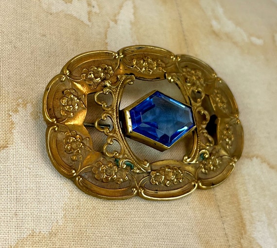 Antique 1800s Victorian Art Nouveau Blue Glass St… - image 7