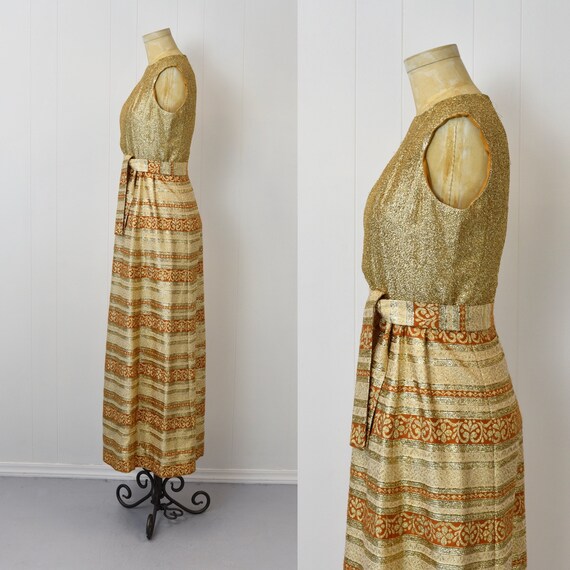 1960s Gold Metallic Brocade Party Gown Maxi Dress - image 5