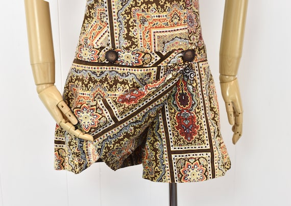 1960s Paisley Ethnic Print Romper Jumpsuit Skort … - image 3