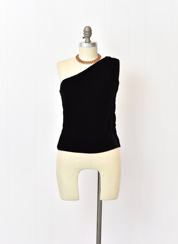 1960s Black Velvet One Shoulder Alice Stuart Blou… - image 1