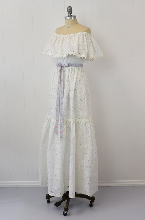 NOS 1970s Miss K Alfred Shaheen White Eyelet Maxi… - image 5